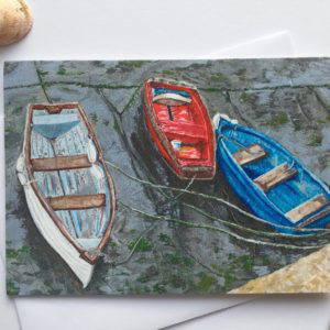 Three Coloured Boats Greeting Card